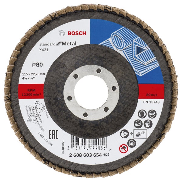 Bosch Fächerschleifscheibe X431 Standard for Metal gewinkelt 115 mm 22,23 mm 80 - 2608603654