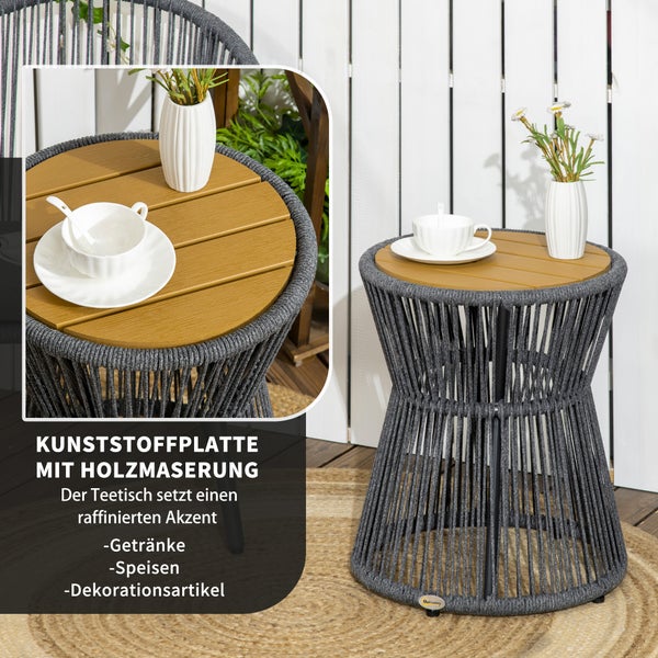 Outsunny Ratten Beistelltisch, Kaffeetisch mit Kunststofftischplatte, verstellbaren Füßen, 39L x 39B x 49H cm, Alu, Dunkelgrau+Natur
