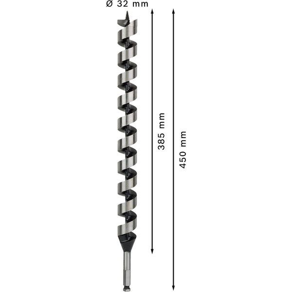 Holzbohrer mit einem Durchmesser von 32 Millimeter und einer Länge von 450 Millimeter
