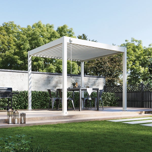 Weide Classic Alu-Stahl Pavillon 3 x 3 M Weiß Pergola Freistehend mit Pfostenstärke 11,6 cm x 11,6 cm