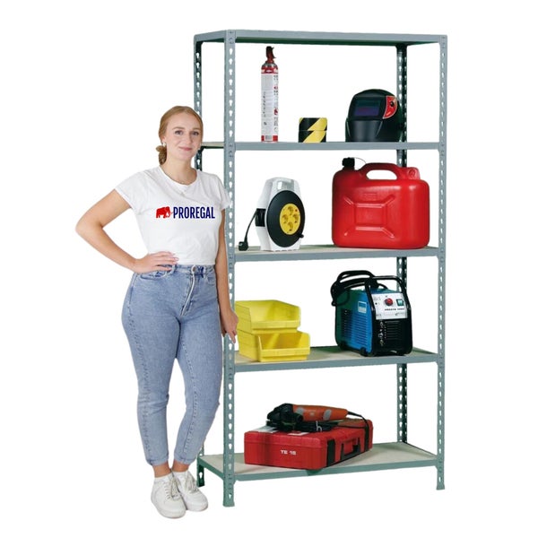 PROREGAL Schwerlastregal Big Muli HxBxT 200 x 120 x 50 cm 5 Fachböden Fachlast 200 kg Grau