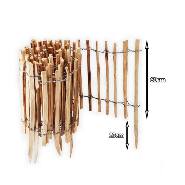 15m Staketenzaun Rollboarder 60cm hoch Lattenabstand 4-6cm Gartenzaun aus Haselnuss Holzzaun