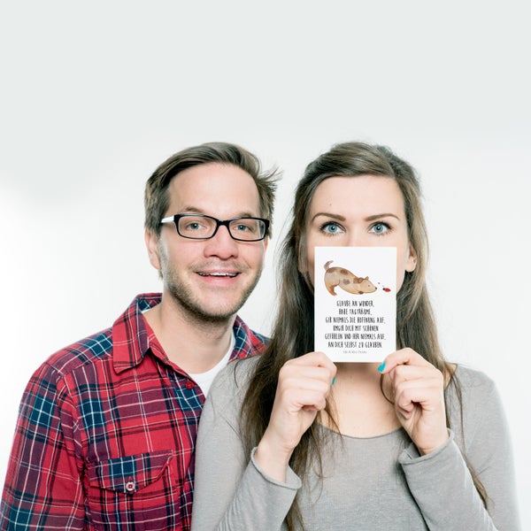Mr. & Mrs. Panda Postkarte Hund Marienkäfer - Weiß