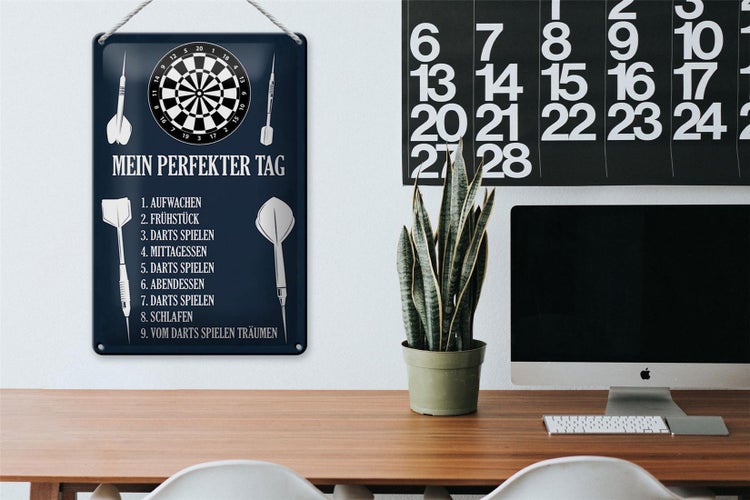 Blechschild Spruch 20x30cm mein perfekter Tag Darts Spiele