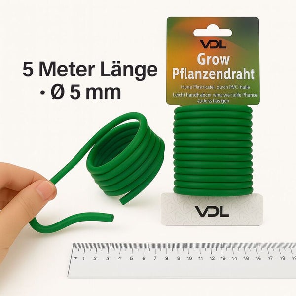 Grüner Pflanzendraht mit fünf Meter Länge und fünf Millimeter Durchmesser