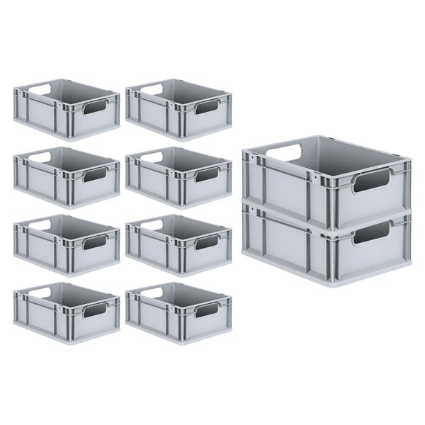 PROREGAL Spar Set 10x Eurobox Nextgen Economy Mit Auflagedeckel & 4x Schiebeschnappverschlüsse Grün Griffe Offen HxBxT 17 x 30 x 40 cm 16 Liter