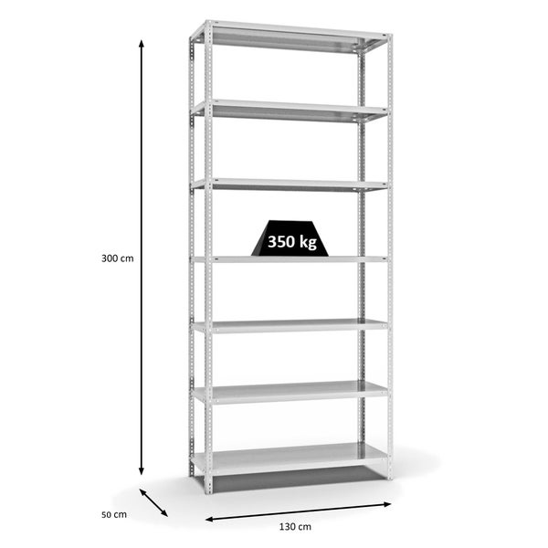 PROREGAL Fachbodenregal Schraubsystem Heavy-Duty Grundregal HxBxT 300 x 130 x 50 cm 7 Ebenen Fachlast 350 kg Beidseitig Nutzbar Lichtgrau