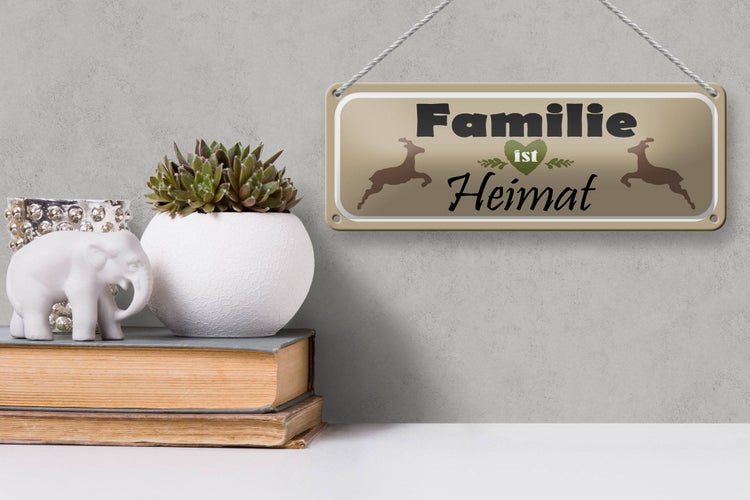 Blechschild Spruch 27x10cm Familie ist Heimat Rehe
