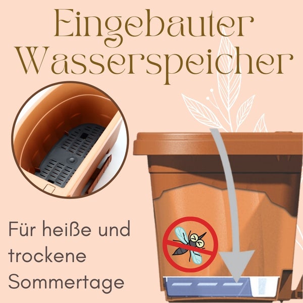 Illustration eines Pflanzgefäßes mit integriertem Wasserspeicher zum Schutz vor Mücken