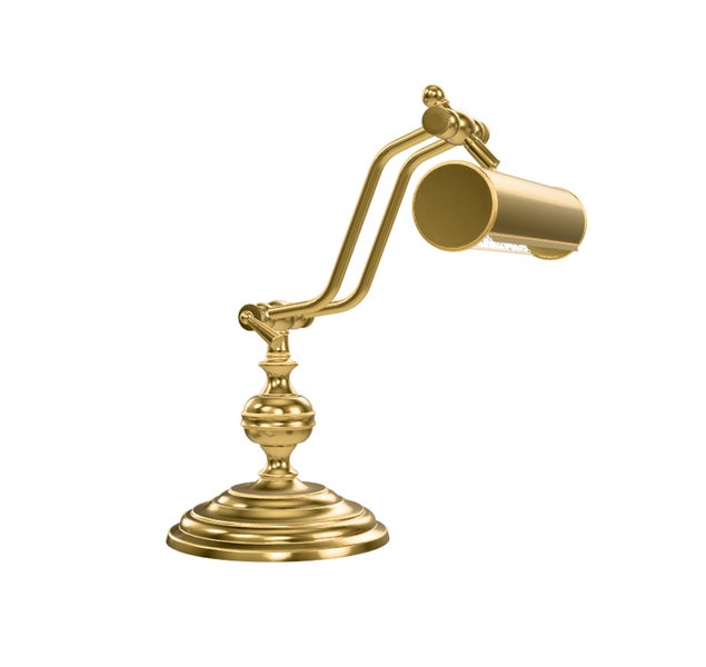 Klassische Bankierlampe aus Metall mit verstellbarem Leuchtenkopf für eine gezielte Schreibtischbeleuchtung.