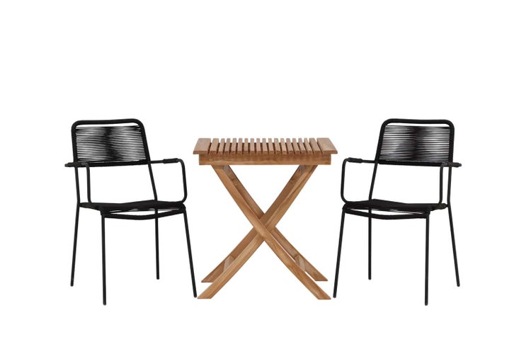 Ghana Gartenset Tisch, 2 Stühle  natur,schwarz. 70 X 70 X 75 cm