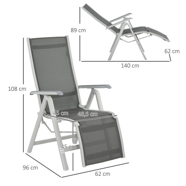 Outsunny Sonnenliege, Klappbare Gartenliege, mit Verstellbarer Fußstütze, Rückenlehne, 62 x 96 x 108 cm, Aluminium, Netzstoff, Dunkelgrau