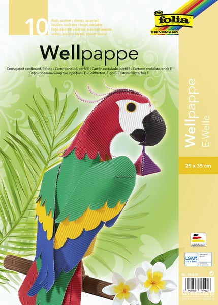 Folia Bastell-Wellpappe E-Welle 25x35cm, 10 Blatt farbig