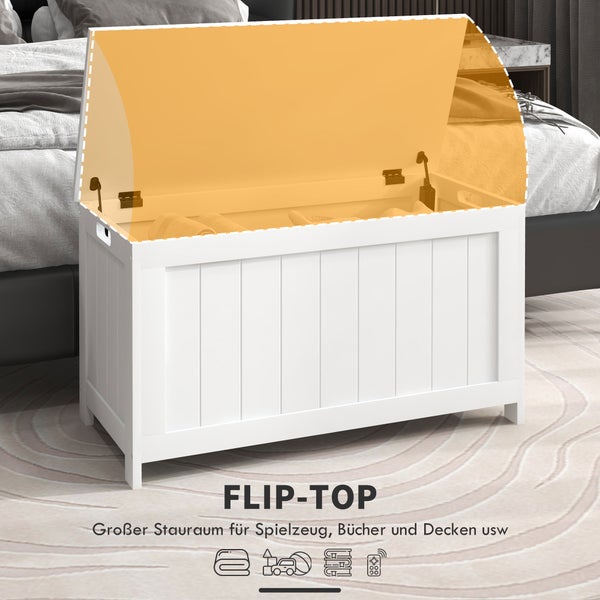 HOMCOM Truhe, Aufbewahrungsbox, Auflagenbox mit Griff, Gerätetruhe mit Deckel, für Wohzimmer, Schlafzimmer, Weiß, 81 x 40 x 46 cm