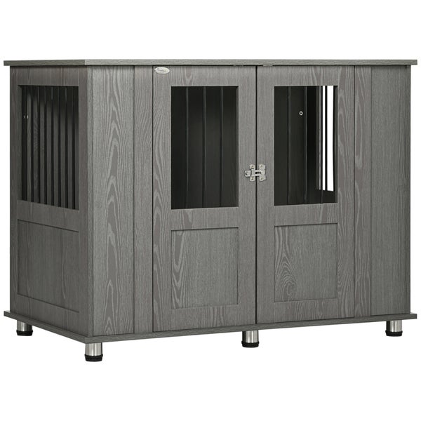 PawHut Hundekäfig für Zuhause, Haustierkäfig, Hundehütte Indoor mit Schloss, Magnettür, Hundehaus mit Fenster, Hundebox für extra große Hunde, Grau, 114 x 60 x 82 cm
