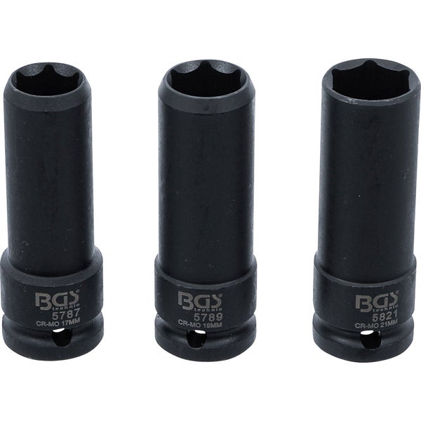 BGS Kraft-Spezial-Steckschlüssel-Einsatz-Satz Antrieb Innenvierkant 12,5 mm (1/2) SW 17 / 19 / 21 mm 3tlg. - 80003