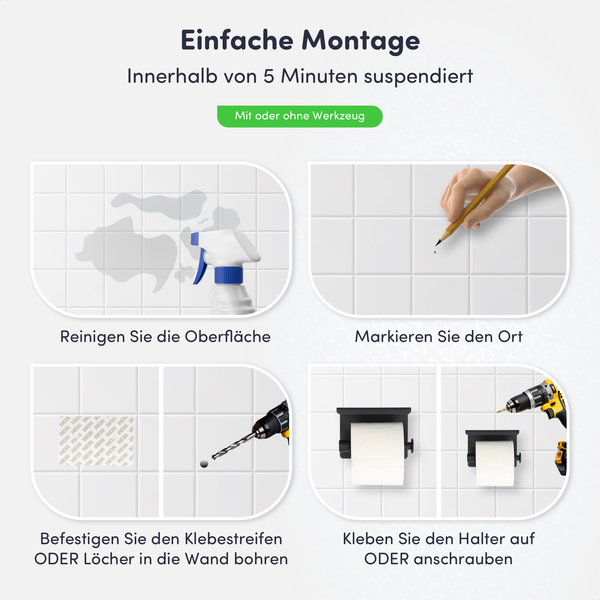 EAVY Toilettenpapierhalter mit Ablage Edelstahl Schwarz Selbstklebend oder Bohren