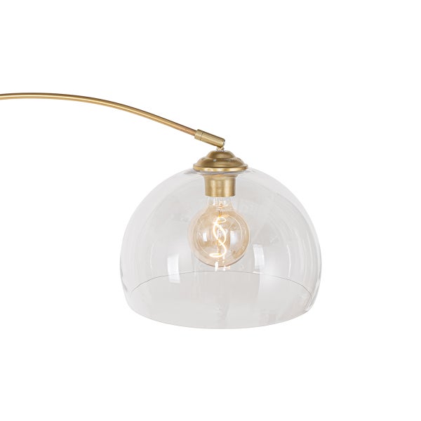 Detailaufnahme einer Leuchte mit transparentem Glasschirm und Glühbirne