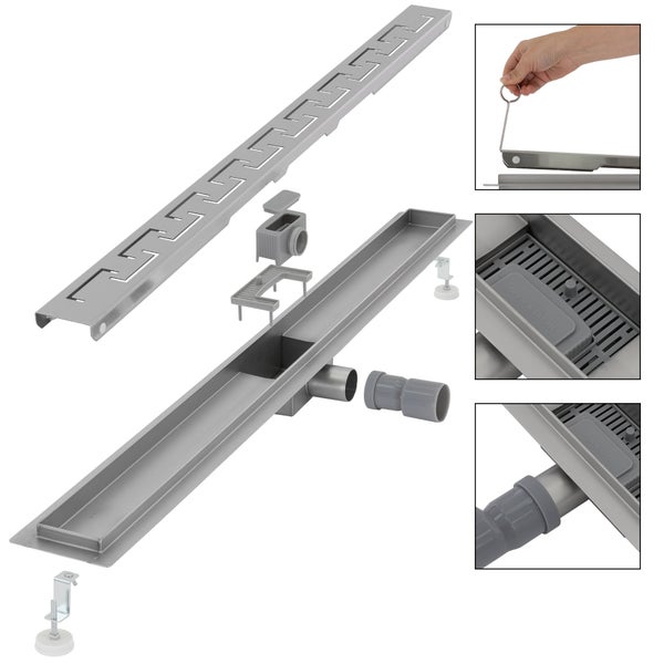 ML-Design Duschrinne 90cm, geschlitzt, extra flach, Edelstahl Bodenablauf Komplettset mit Bodenbefestigung, Duschablauf, selbstreinigender Siphon mit Geruchsstop, Haarsieb, Ablaufrinne für Badezimmer