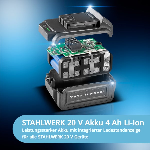 STAHLWERK 20 V 4 Ah Lithium-Ionen Akku in Explosionsdarstellung