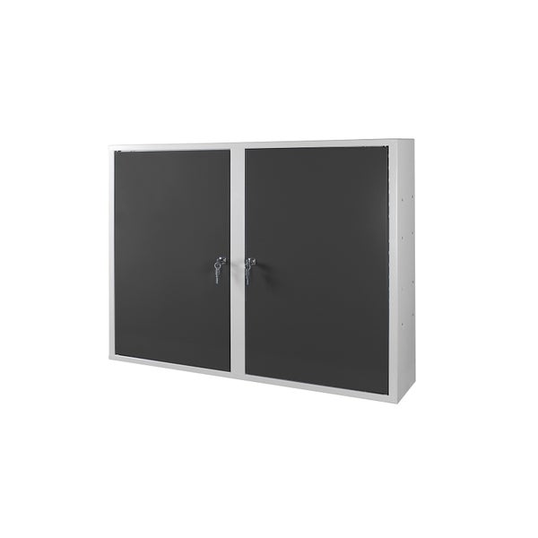 PROREGAL Werkzeugwandschrank mit 2 Türen + 3 Fachboden | HxBxT 75x100x20cm | Lichtgrau/Anthrazitgrau | Werkzeugschrank, Wandschrank