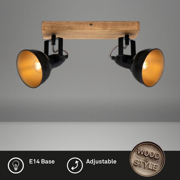 Deckenleuchte Spotleuchte Schwenkbar E14 25 W schwarz Metall-Holz Briloner