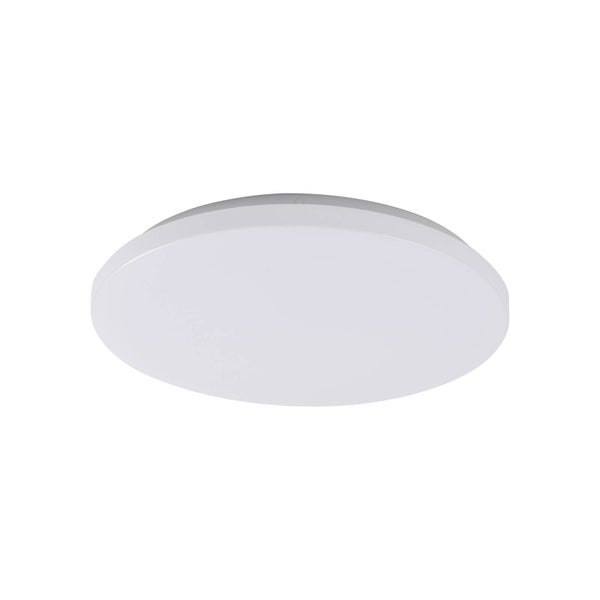 Flache, runde LED-Deckenleuchte in Weiß aus Kunststoff.