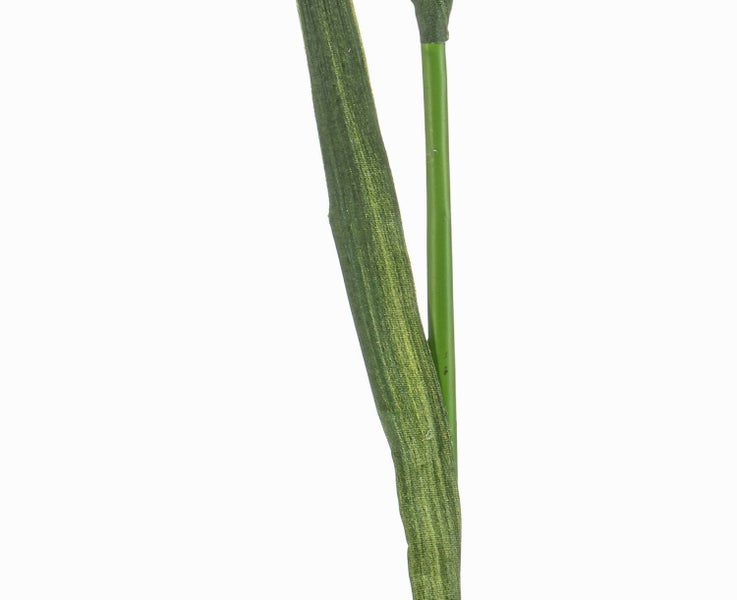 Künstliche Blume mit roten Blüten und grünem Stängel.