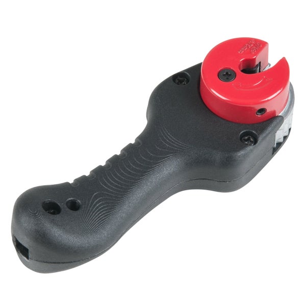 Rohrabschneider mit schwarzem Griff und rotem Drehknopf