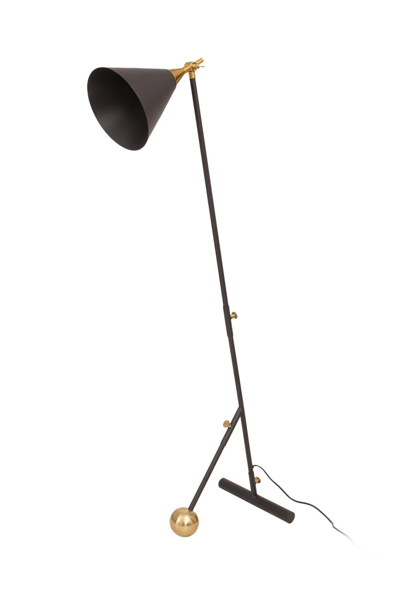 Designer Stehlampe im Factory-Style Schwarz Gold, Loft Stil Lampe 144 cm | Wohnzimmer Esszimmer Leuchte