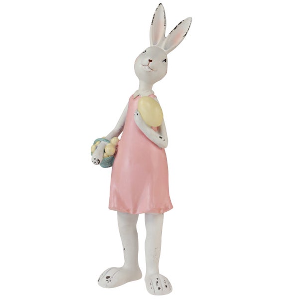 Dekorativer Hase mit Kleid, Korb und Ei für Ostern