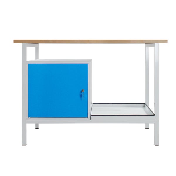 PROREGAL Werkbank Light Rhino mit Ablagefach 1 Tür HxBxT 82,5 x 120 x 60 cm Traglast 300 kg Lichtgrau Blau