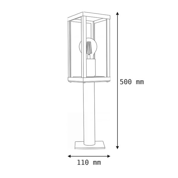 Maßzeichnung einer Außenstehleuchte mit einer Höhe von 500 Millimeter und einer Breite von 110 Millimeter.