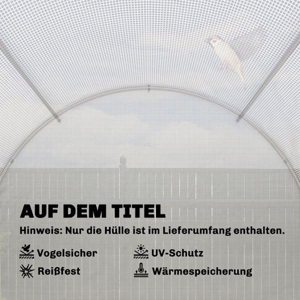 Gewächshausfolie mit UV-Schutz, vogelsicher, reißfest und wärmespeichernd.