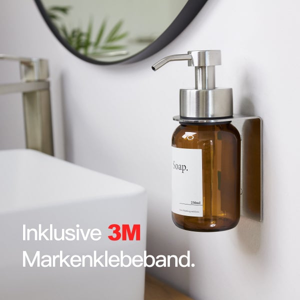 Designfabrik Hamburg Seifenspender mit Wandhalter ohne Bohren Edelstahl | Braunglas 250ml