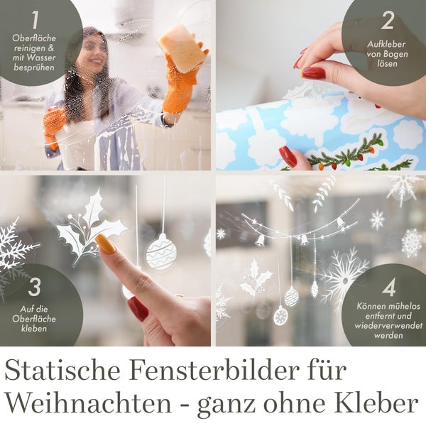 200 Fensterbilder Weihnachten Schneeflocken - Weihnachtsdeko Fenster Selbstklebend - Wiederverwendbare Fenster Aufkleber - Weihnachten Fenster Deko - Fensterbilder Weihnachten
