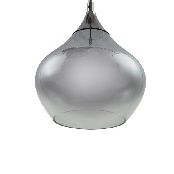 Pendelleuchte aus rauchfarbenem Glas in Tropfenform mit Metallfassung