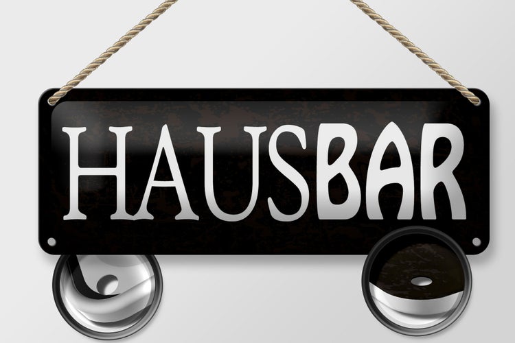 Blechschild Spruch 27x10cm Hausbar Küche schwarzes Schild