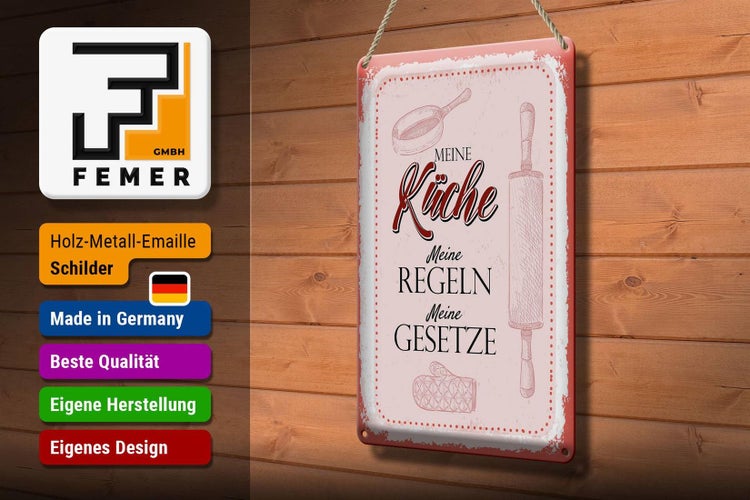 Blechschild Spruch Meine Küche meine Regeln 20x30cm