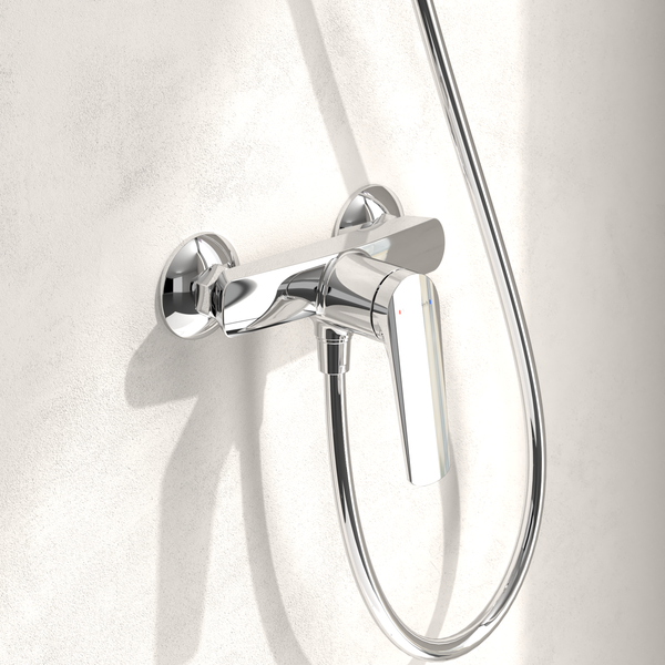 Villeroy & Boch Oasis Duscharmatur, Mischbatterie Dusche mit Rückflussschutz und Keramikkartusche, Einhebel-Duscharmatur für Aufputz Montage, rund, Chrom