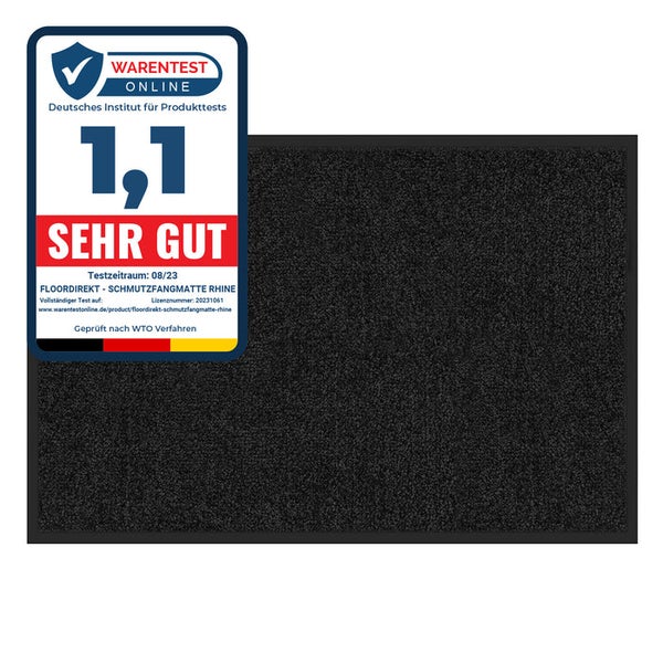 FLOORDIREKT Fußmatte Rhine - Unicolor - Schmutzfangmatte für Innen & Außenbereiche - Schwarz - 60 x 90 cm