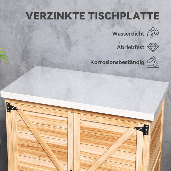 Holz-Gartenschrank mit verzinkter Tischplatte, wasserdicht, abriebfest und korrosionsbeständig