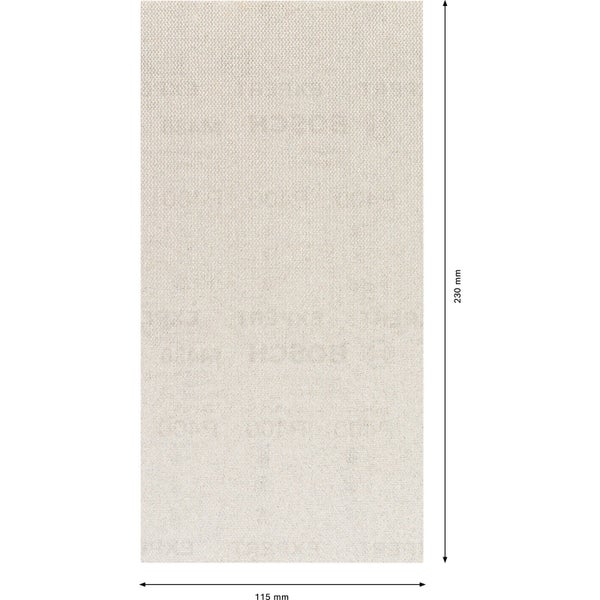 Schleifpapier mit den Maßen 115 mm mal 230 mm.