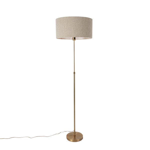 QAZQA - Design Stehlampe verstellbar Bronze mit Bouclé-Schirm Taupe 50 cm - Parte I Wohnzimmer I Schlafzimmer - Stahl Rund - LED geeignet E27