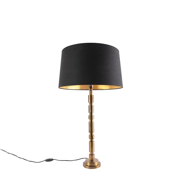 Art Deco Tischlampe Bronze mit Baumwollschirm schwarz 45 cm - Torre