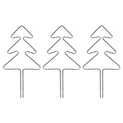 Drei Gartenstecker aus Metall in Form eines Tannenbaums.