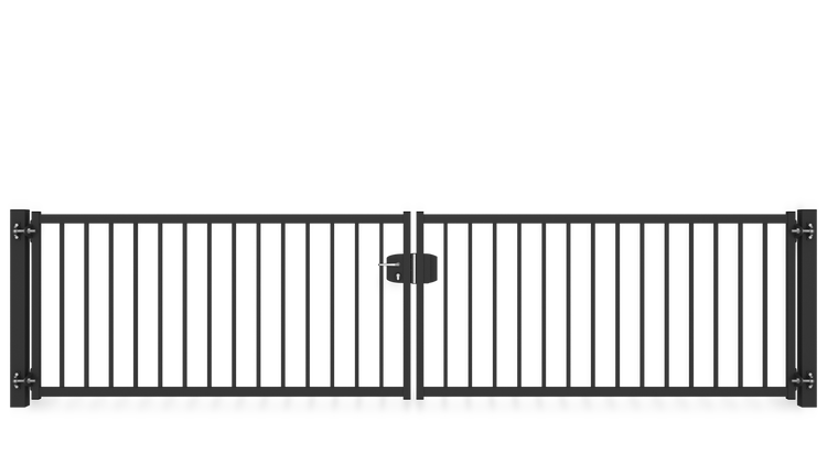 Gartentor ZAUNGURU BASIC-Line Bremen aus Metall, Höhe: 103cm, Breite: 441cm, 2-flügelig inkl. Pfosten, Schloss und Zubehör, Feuerverzinkt und zusätzlich in RAL 7016 Anthrazitgrau pulverbeschichtet