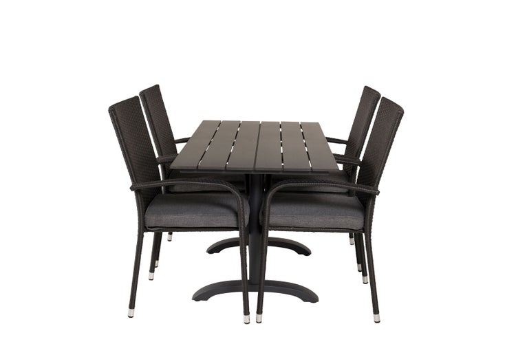 Denver Gartenset Tisch 70x120cm und 4 Stühle Anna schwarz. 70 X 120 X 74 cm