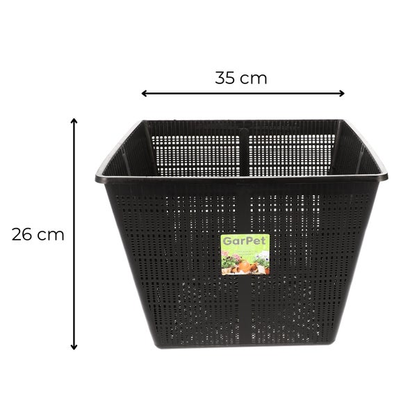 Schwarzer Pflanzkorb, quadratisch, 35 cm breit und 26 cm hoch
