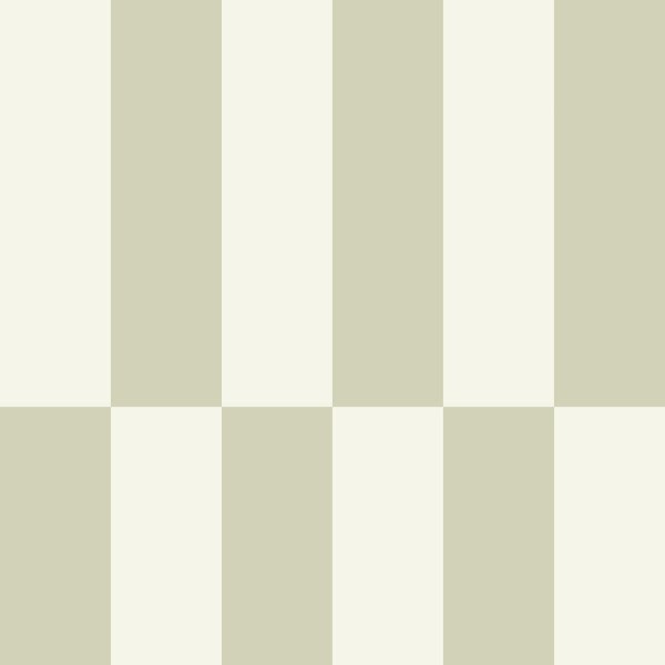 Tapete mit geometrischem Muster aus breiten vertikalen Streifen und versetzten Blöcken in Cremeweiß und Salbeigrün.